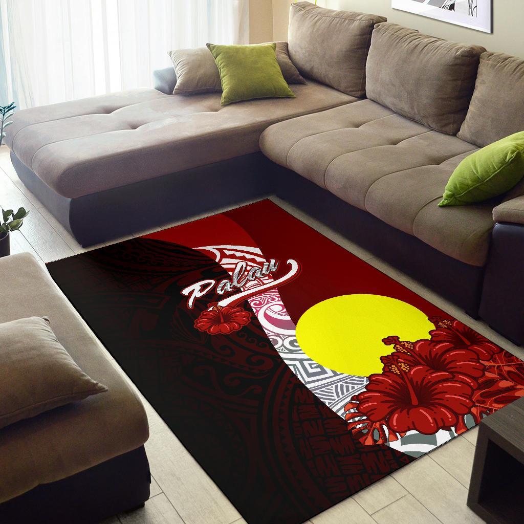 Palau Polynesian Area Rug - Coat Of Arm With Hibiscus - Polynesian Pride