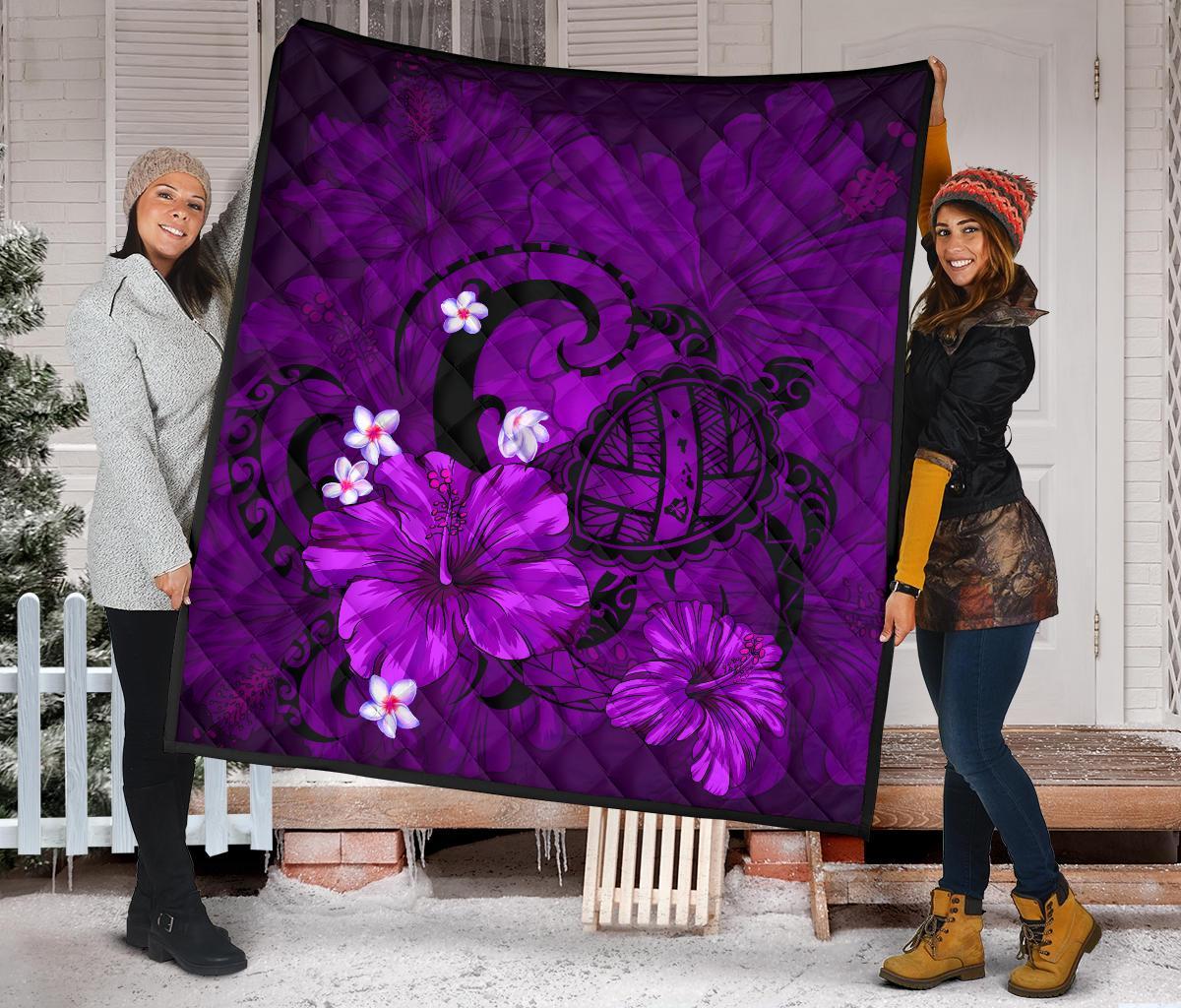 Hawaii Turtle Poly Tribal Purple Premium Quilt - Polynesian Pride