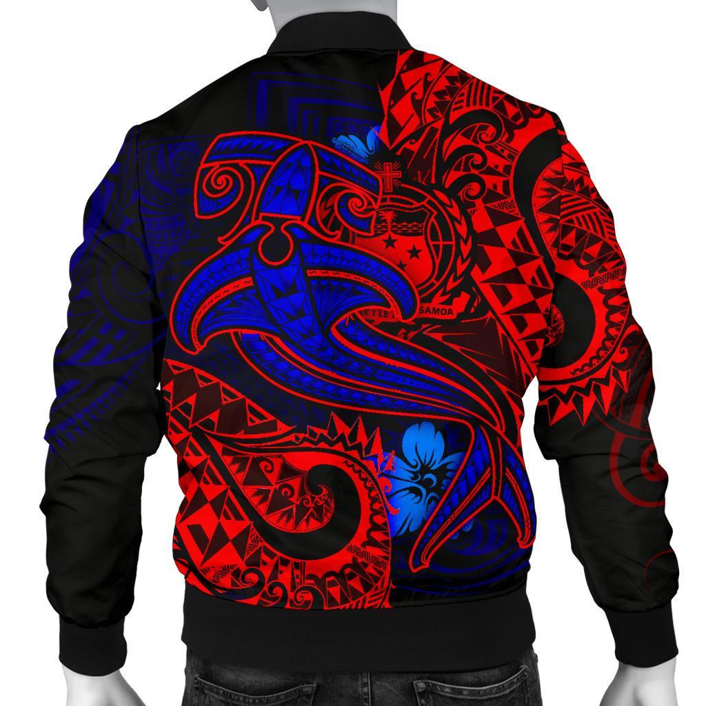 Samoa Men's Bomber Jacket - Blue Shark Polynesian Tattoo - Polynesian Pride