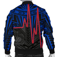 Samoa Personalised Men's Bomber Jacket - Samoa Seal With Polynesian Patterns In Heartbeat Style (Blue) - Polynesian Pride