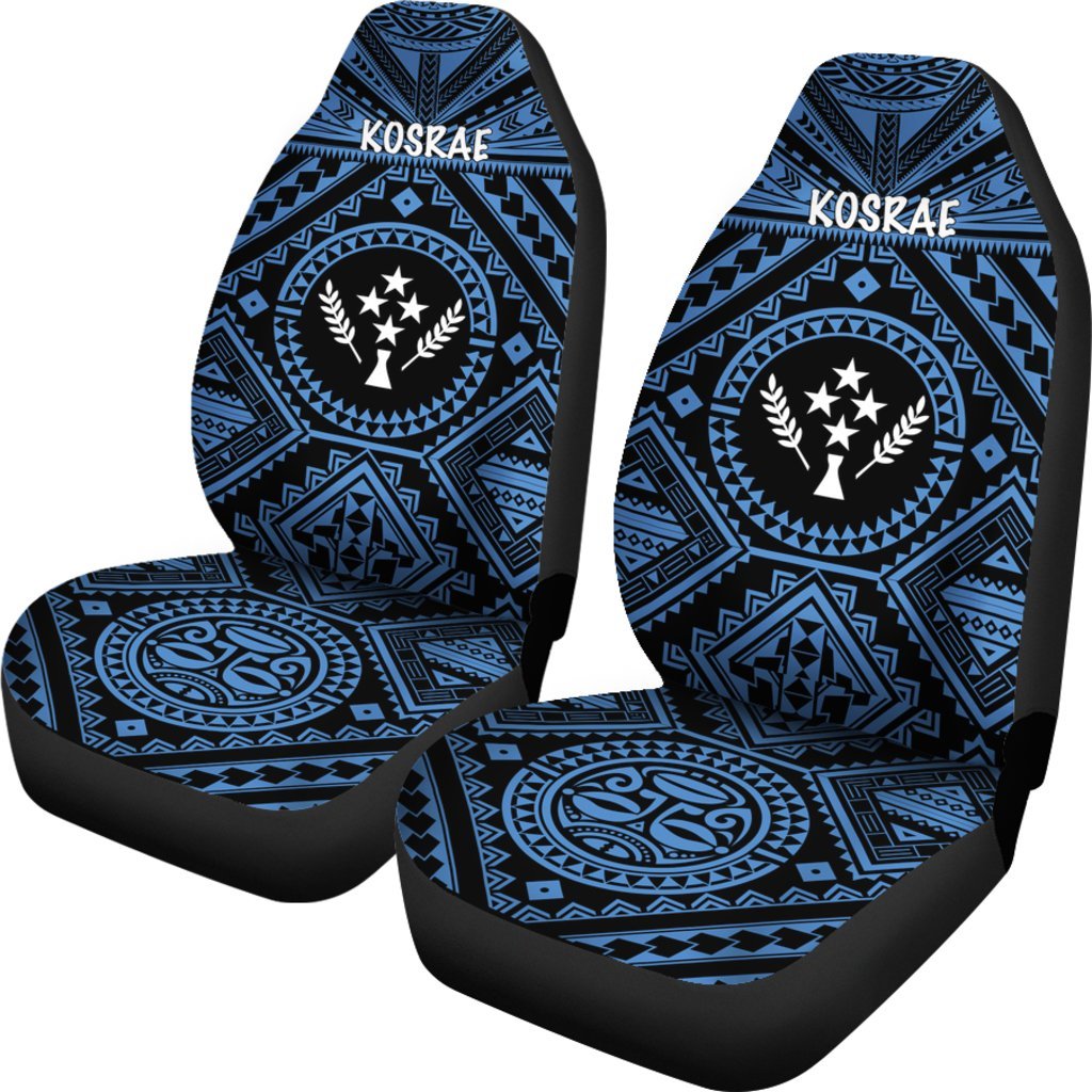 Kosrae Car Seat Covers - Kosrae Flag In Polynesian Tattoo Style (Blue) - Polynesian Pride