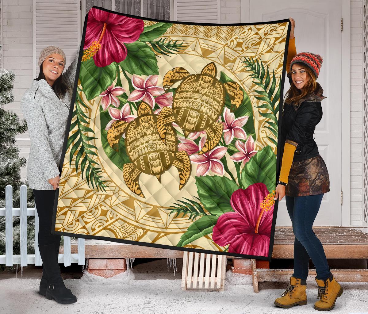 Hawaii Premium Quilt - Turtle Strong Pattern Hibiscus Plumeria AH - Polynesian Pride
