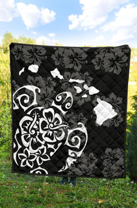 Turtle Hibiscus Map White Premium Quilt - Polynesian Pride