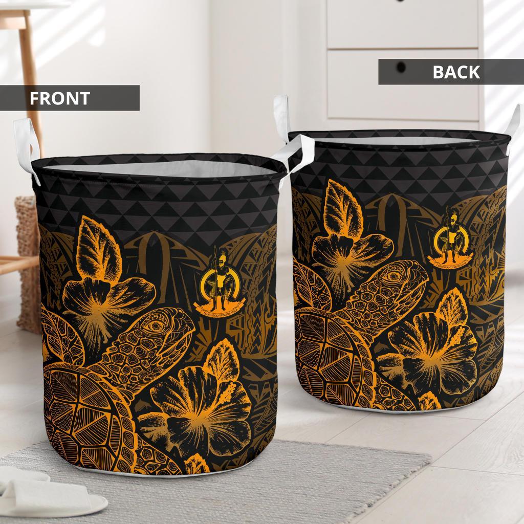Vanuatu Laundry Basket - Polynesian Turtle Hibiscus Gold - Polynesian Pride