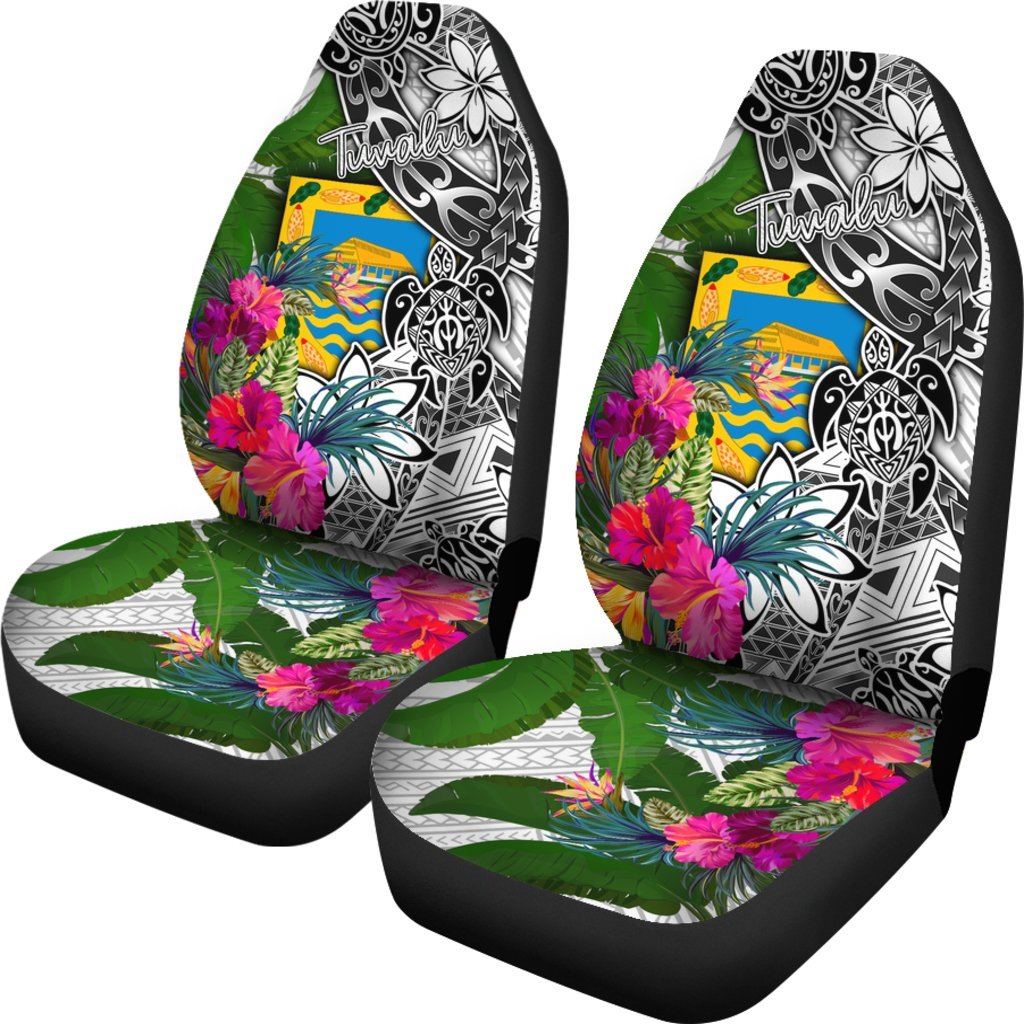 Tuvalu Car Seat Covers White - Turtle Plumeria Banana Leaf - Polynesian Pride