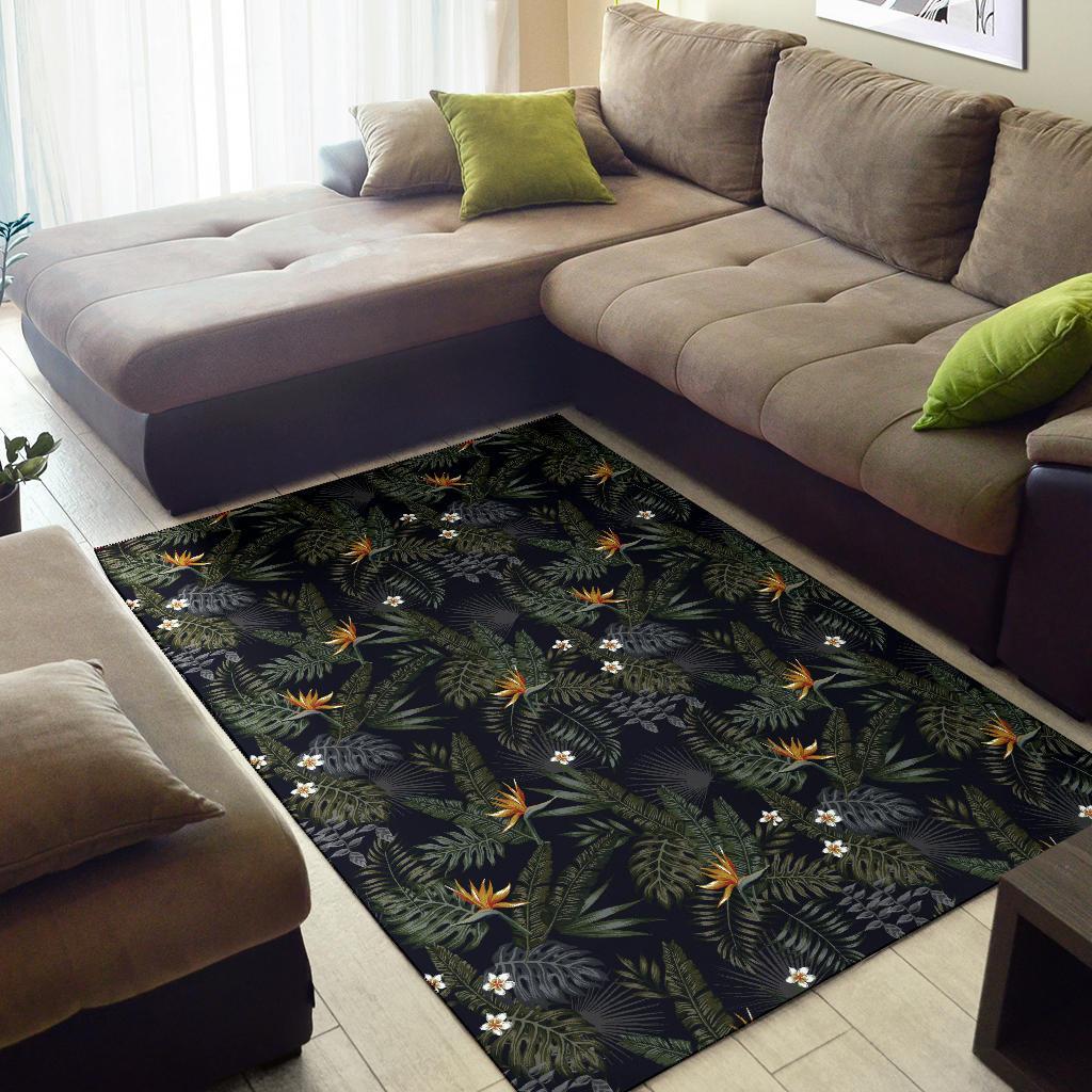 Tropical Leaves And Flowers In The Night Style Rug - Polynesian Pride