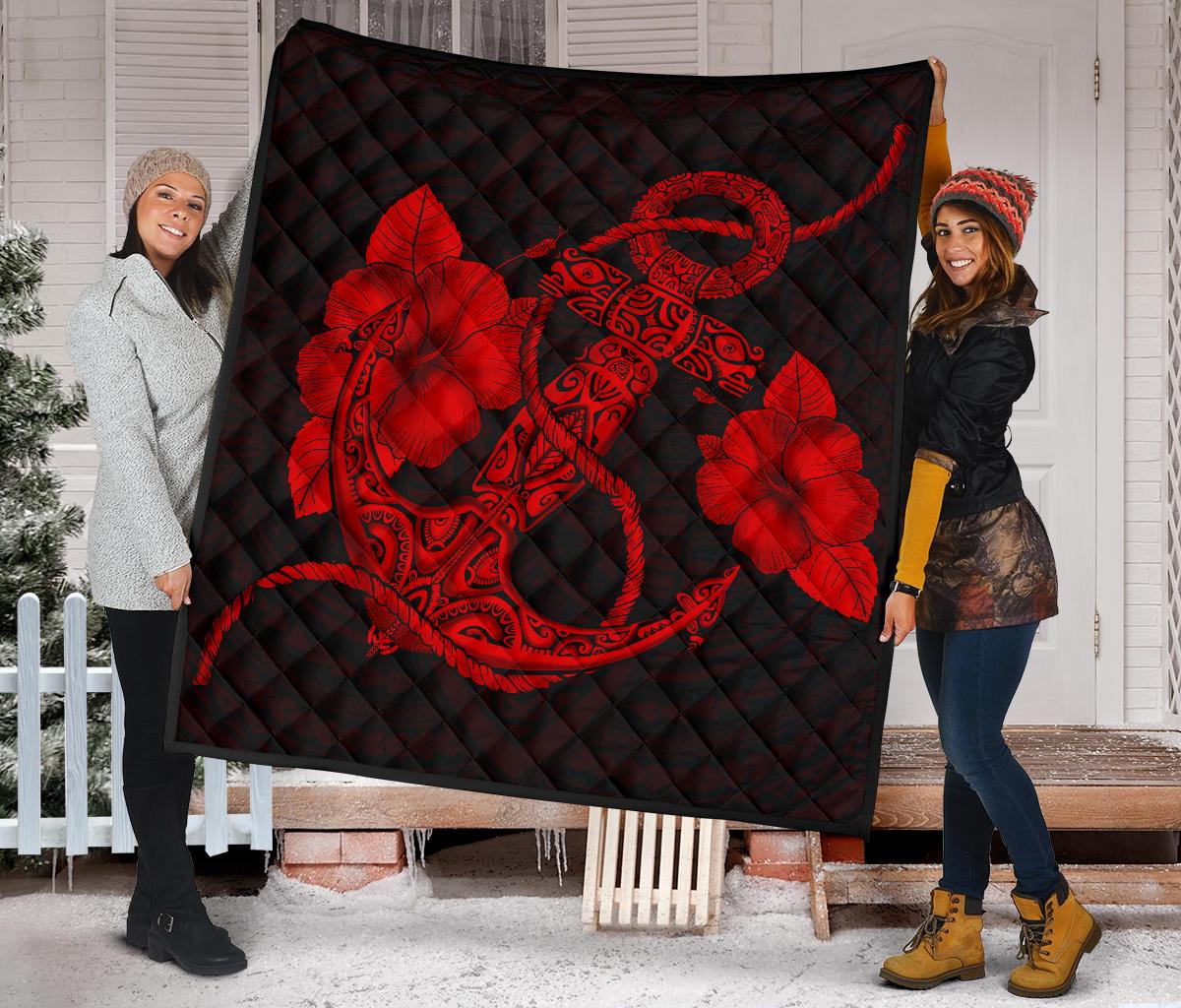 Anchor Red Poly Tribal Premium Quilt - Polynesian Pride