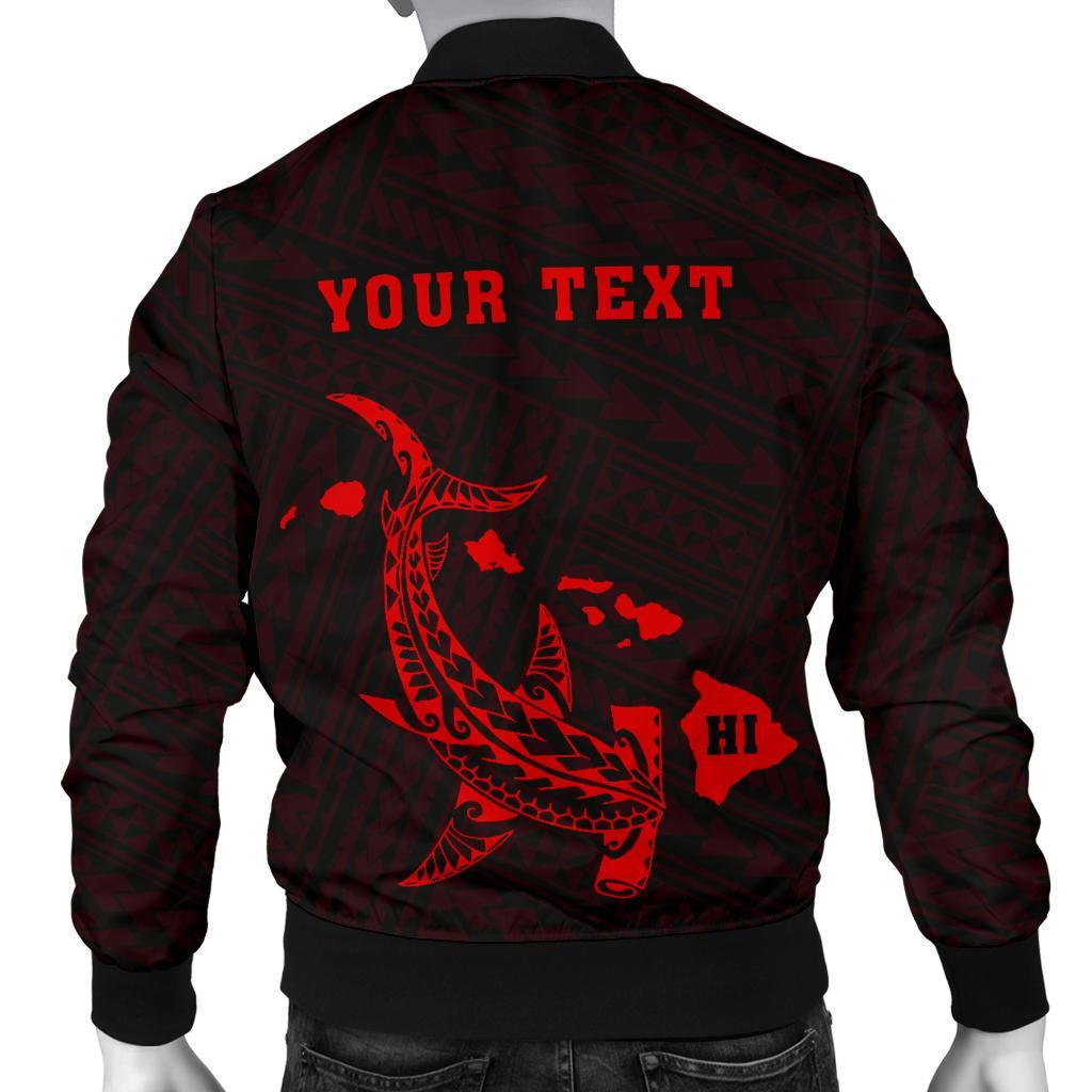 Hawaii Kakau Polynesian Hammerhead Shark Map Personalized Men's Bomber Jacket - Red - Polynesian Pride