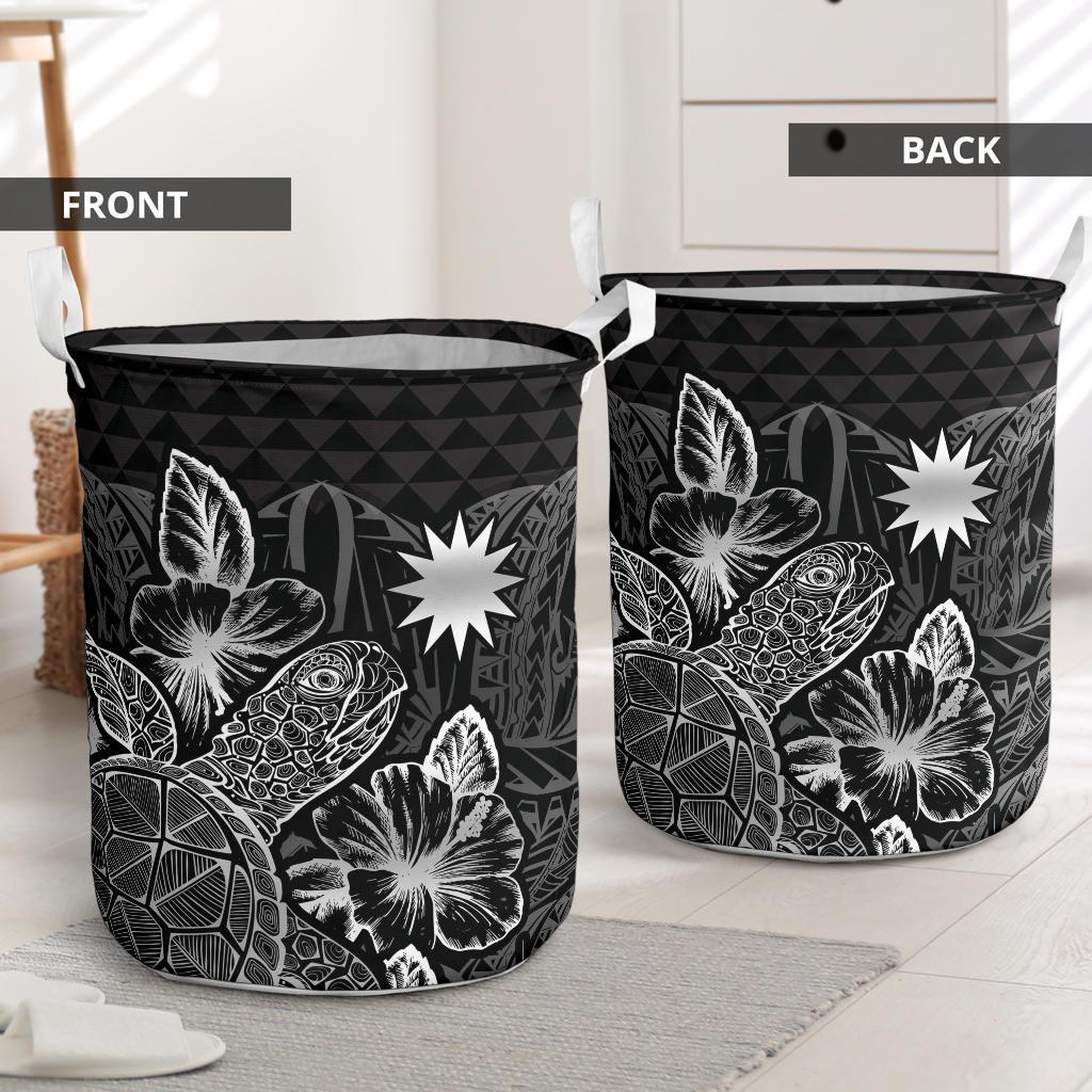 Nauru Laundry Basket - Polynesian Turtle Hibiscus Black - Polynesian Pride