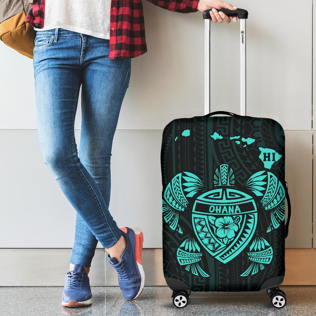 Hawaii Kakau Polynesian Turtle Map Luggage Covers - Turquoise - Polynesian Pride