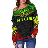 Niue Polynesian Chief Women's Off Shoulder Sweater - Reggae Version - Polynesian Pride