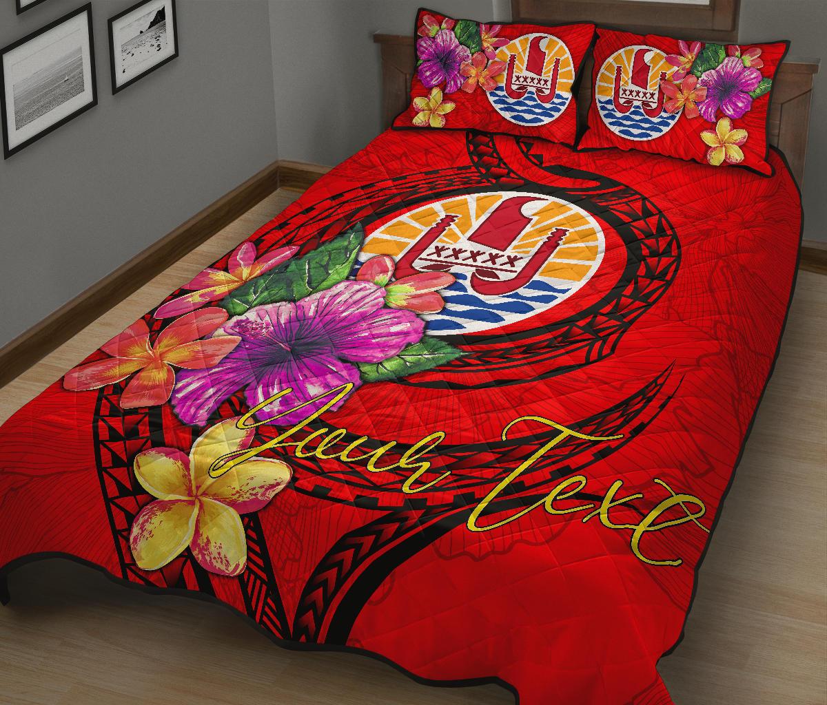 Tahiti Polynesian Custom Personalised Quilt Bed Set - Floral With Seal Red - Polynesian Pride