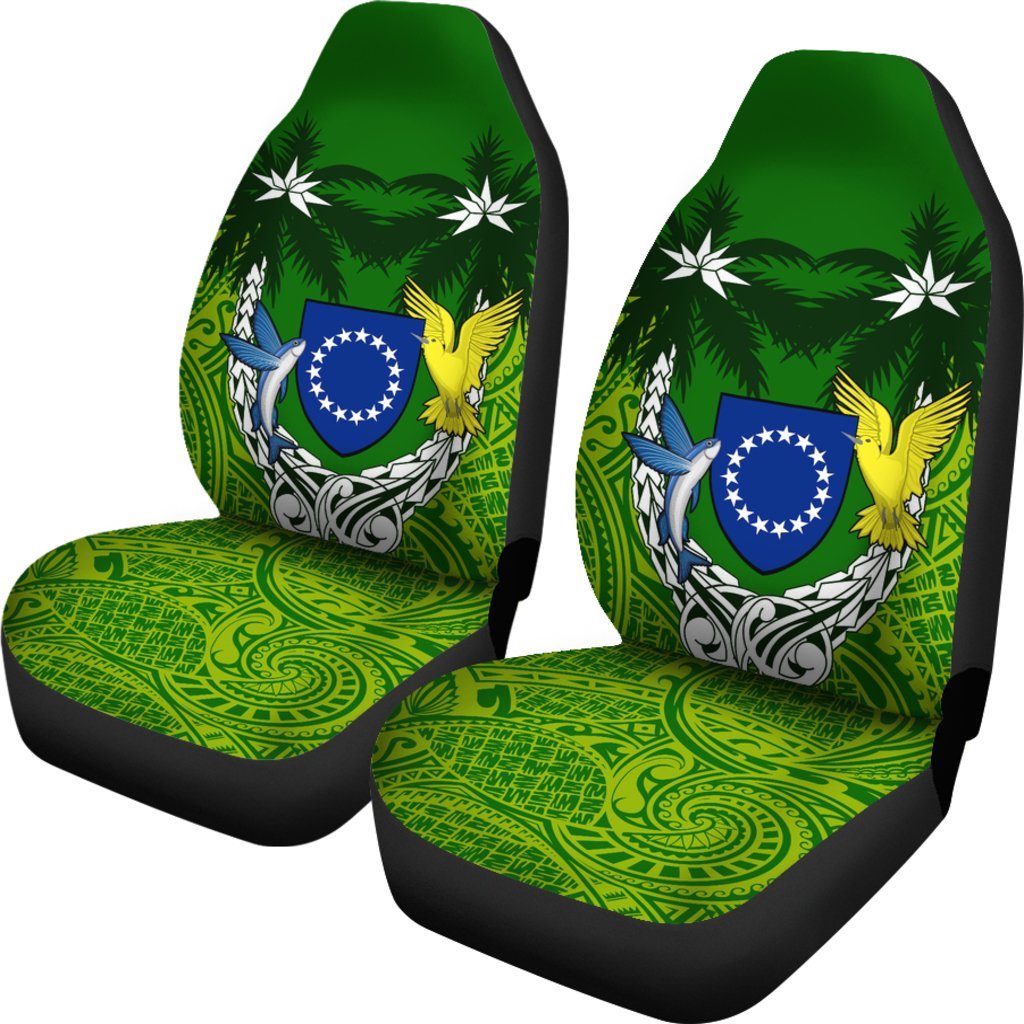 Cook Islands Car Seat Covers - Cook Islands Coat Of Arms Coconut Tree - A02 Universal Fit Green - Polynesian Pride