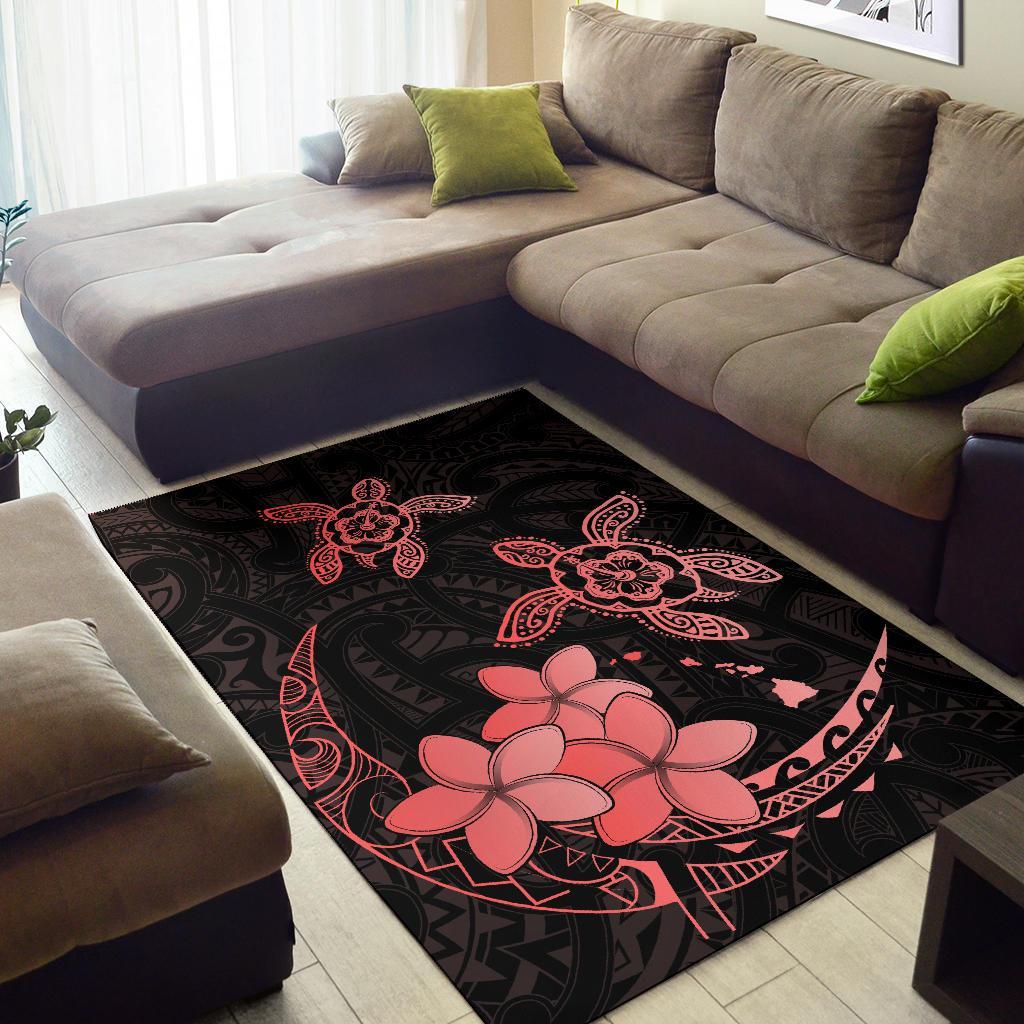 Hawaii Polynesian Turtle Plumeria Rug - Pog Style Red - Polynesian Pride