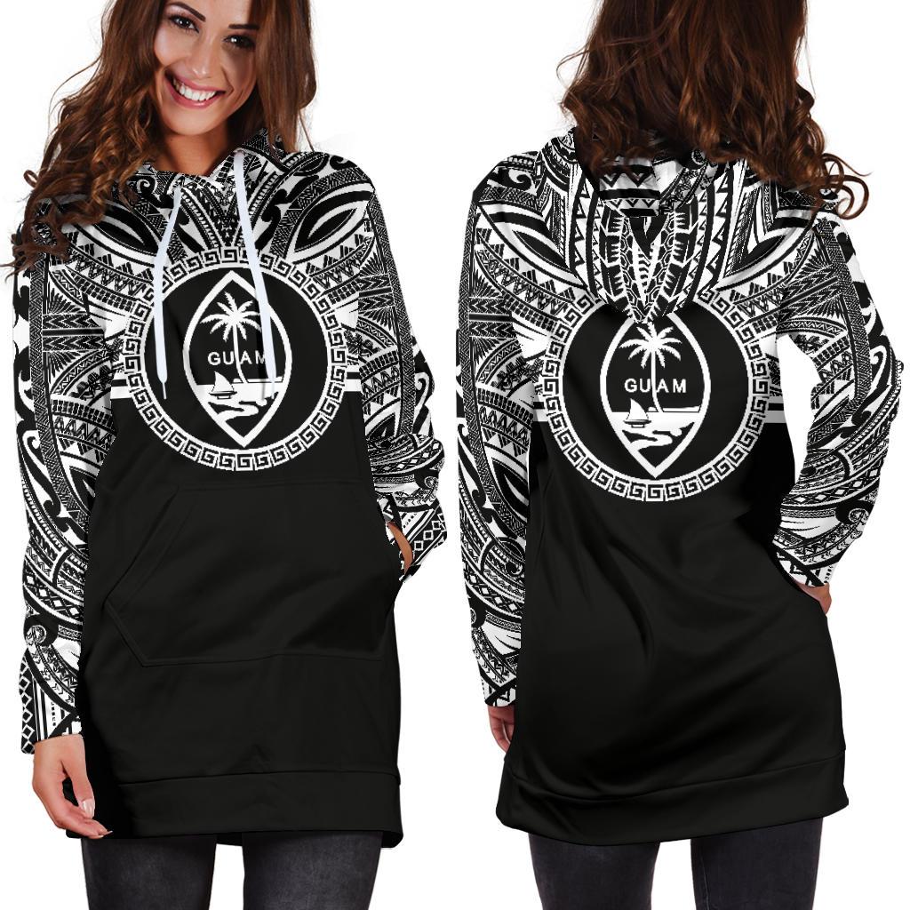 Guam Women Hoodie Dress - Guam Coat Of Arms Polynesian Black Color - Polynesian Pride