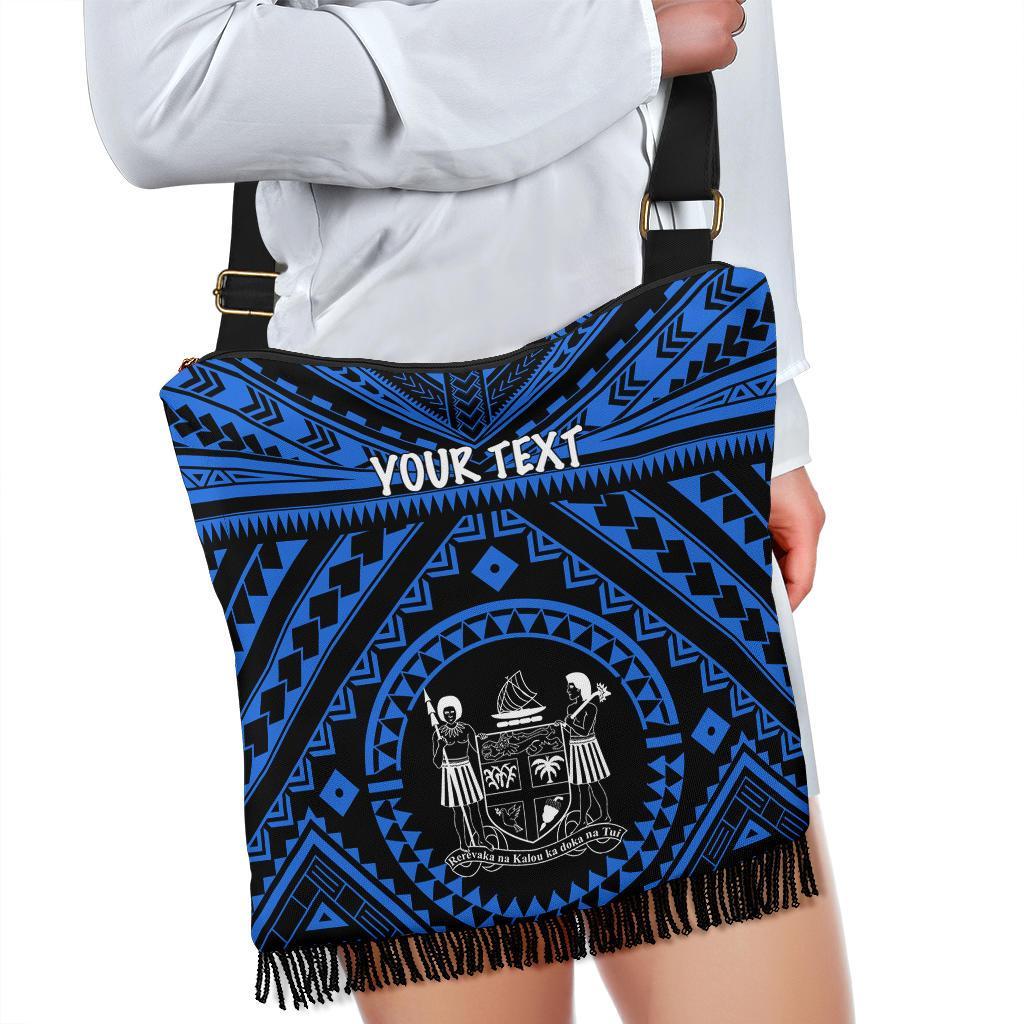 Fiji Personalised Boho Handbag - Fiji Seal With Polynesian Tattoo Style ( Blue) - Polynesian Pride