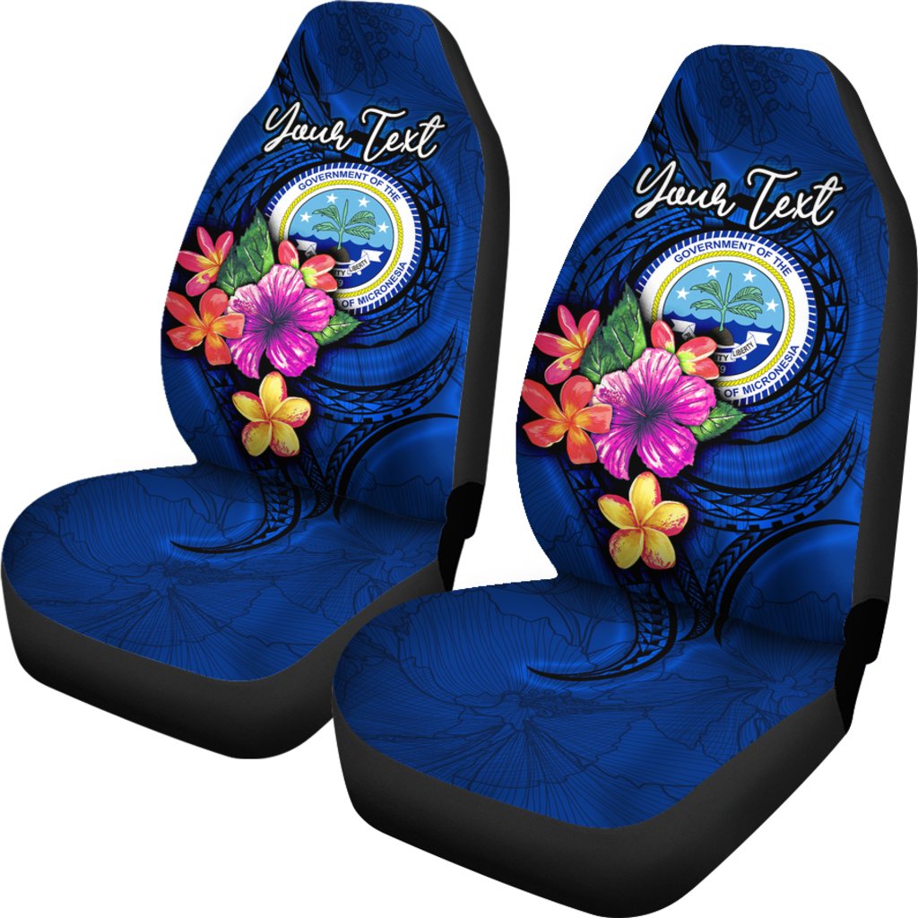 Federated States of Micronesia Custom Personalised Car Seat Covers - Floral With Seal Blue - Polynesian Pride