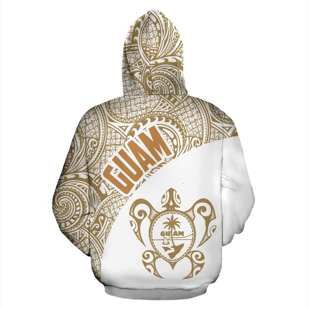 Guam Zip up Hoodie Guam Coat of Arm In Turtle Polynesian Tattoo White Gold - Polynesian Pride