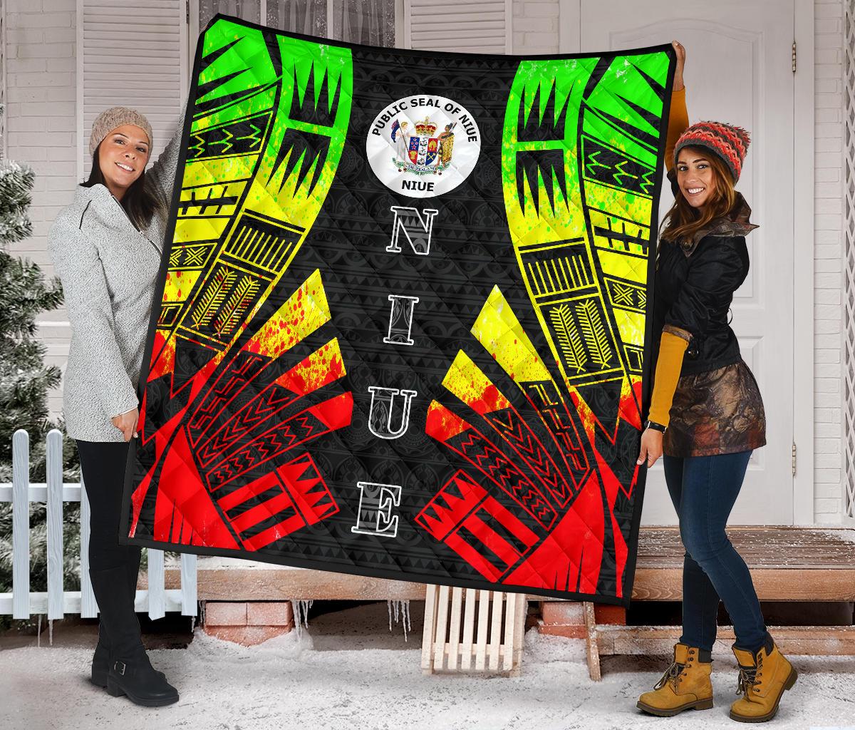 Niue Premium Quilt - Niue Seal Polynesian Reggae Tattoo - Polynesian Pride