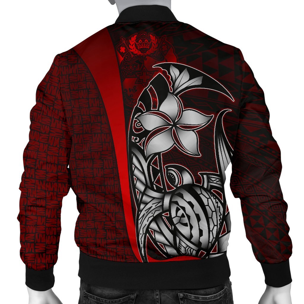 Tonga Micronesia Men's Bomber Jackets Red - Turtle With Hook - Polynesian Pride