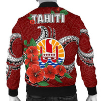 Tahiti Polynesian Men Bomber Jacket - Hibiscus Coat of Arm Red - Polynesian Pride