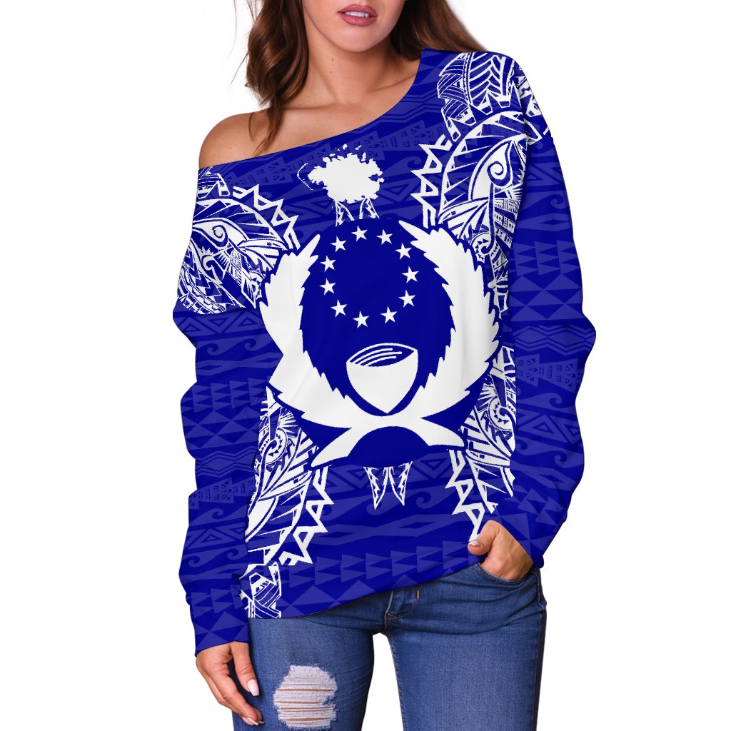 Pohnpei Polynesian Shoulder Sweater Map Blue - Polynesian Pride