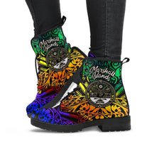 Marshall Islands Leather Boots - Rainbow Polynesian Pattern Crest - Polynesian Pride