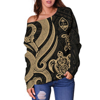 Guam Polynesian Women Of Shoulder Sweater - Gold Tentacle Turtle - Polynesian Pride