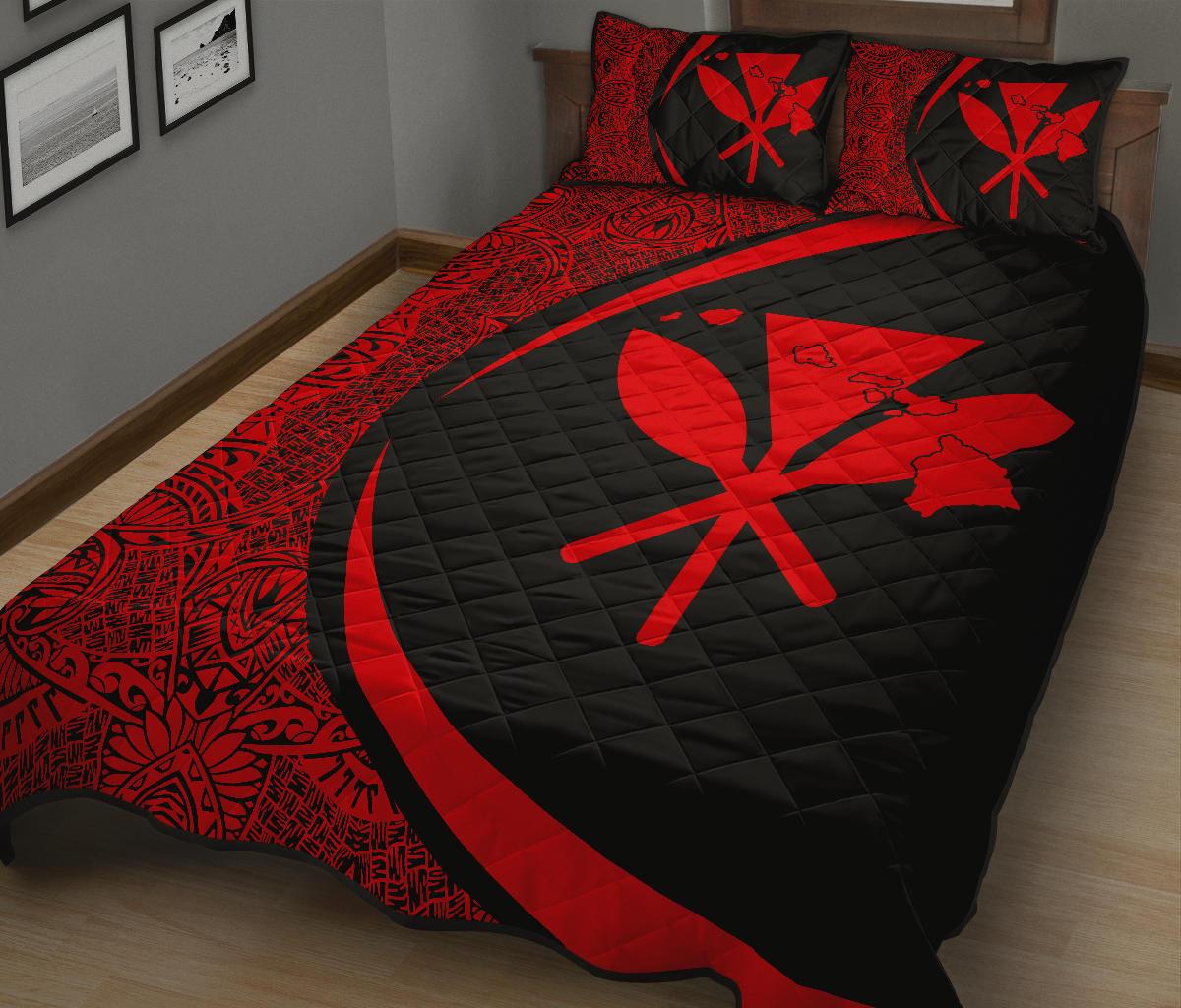 Hawaii Kanaka Polynesian Quilt Bed Set - Circle Style Red - Polynesian Pride