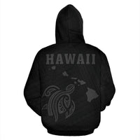Polynesian Kakau Turtle Map of Hawaii Zip Hoodie Grey - Polynesian Pride