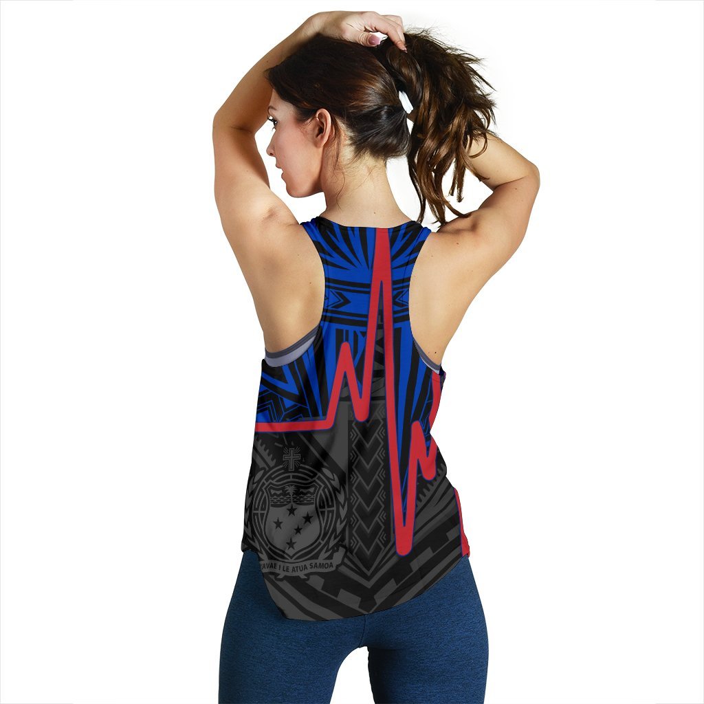 Samoa Women's Racerback Tank - Samoa Seal With Heartbeat Polynesian Patterns (Blue) - Polynesian Pride