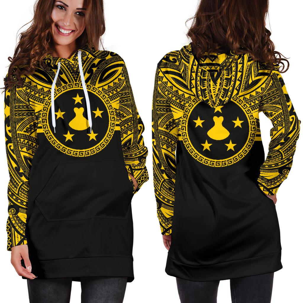 Austral Islands Women Hoodie Dress - Austral Islands Coat Of Arms Polynesian Gold Black - Polynesian Pride