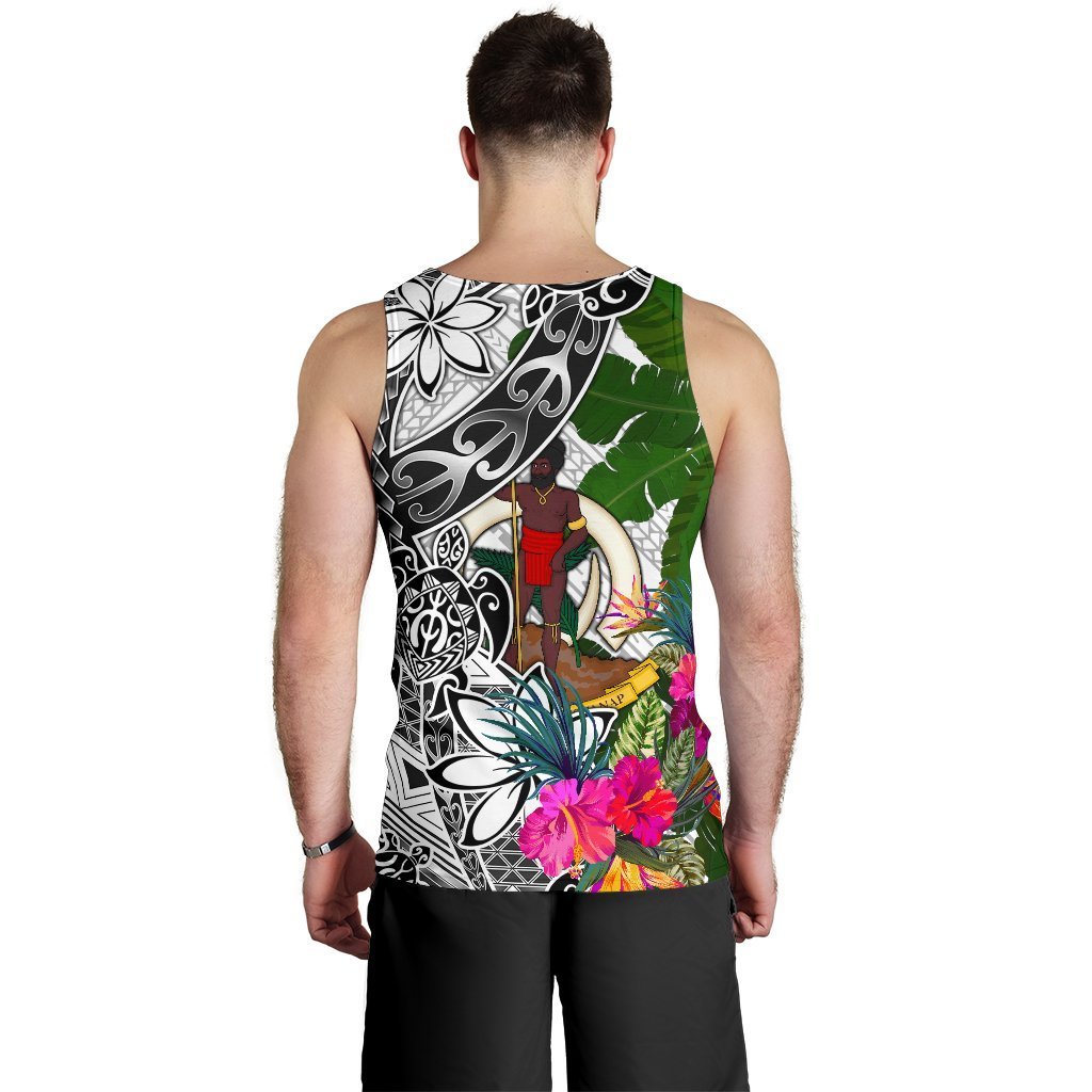 Vanuatu Custom Personalised Men's Tank Top White - Turtle Plumeria Banana Leaf - Polynesian Pride