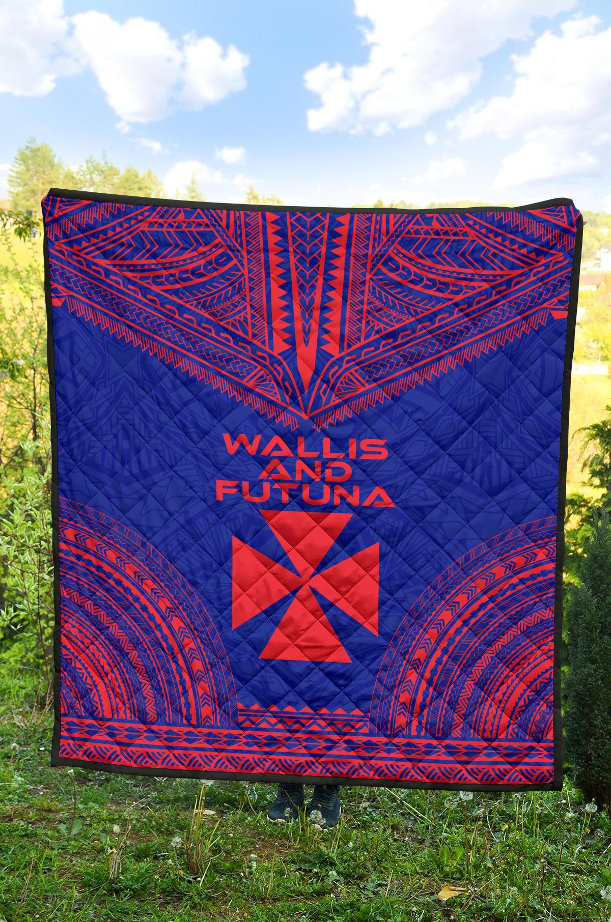 Wallis And Futuna Premium Quilt - Wallis And Futuna Coat Of Arms Polynesian Chief Dark BLue Version - Polynesian Pride