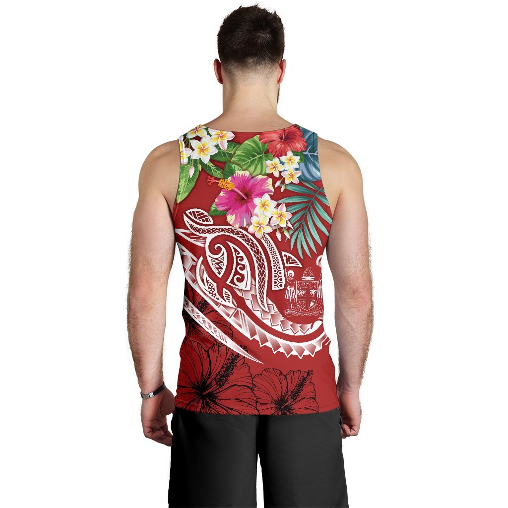 Fiji Polynesian Men's Tank Top - Summer Plumeria (Red) - Polynesian Pride