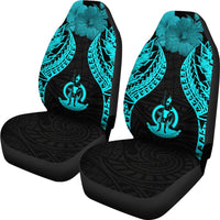 Vanuatu Polynesian Car Seat Covers Pride Seal And Hibiscus Neon Blue - Polynesian Pride