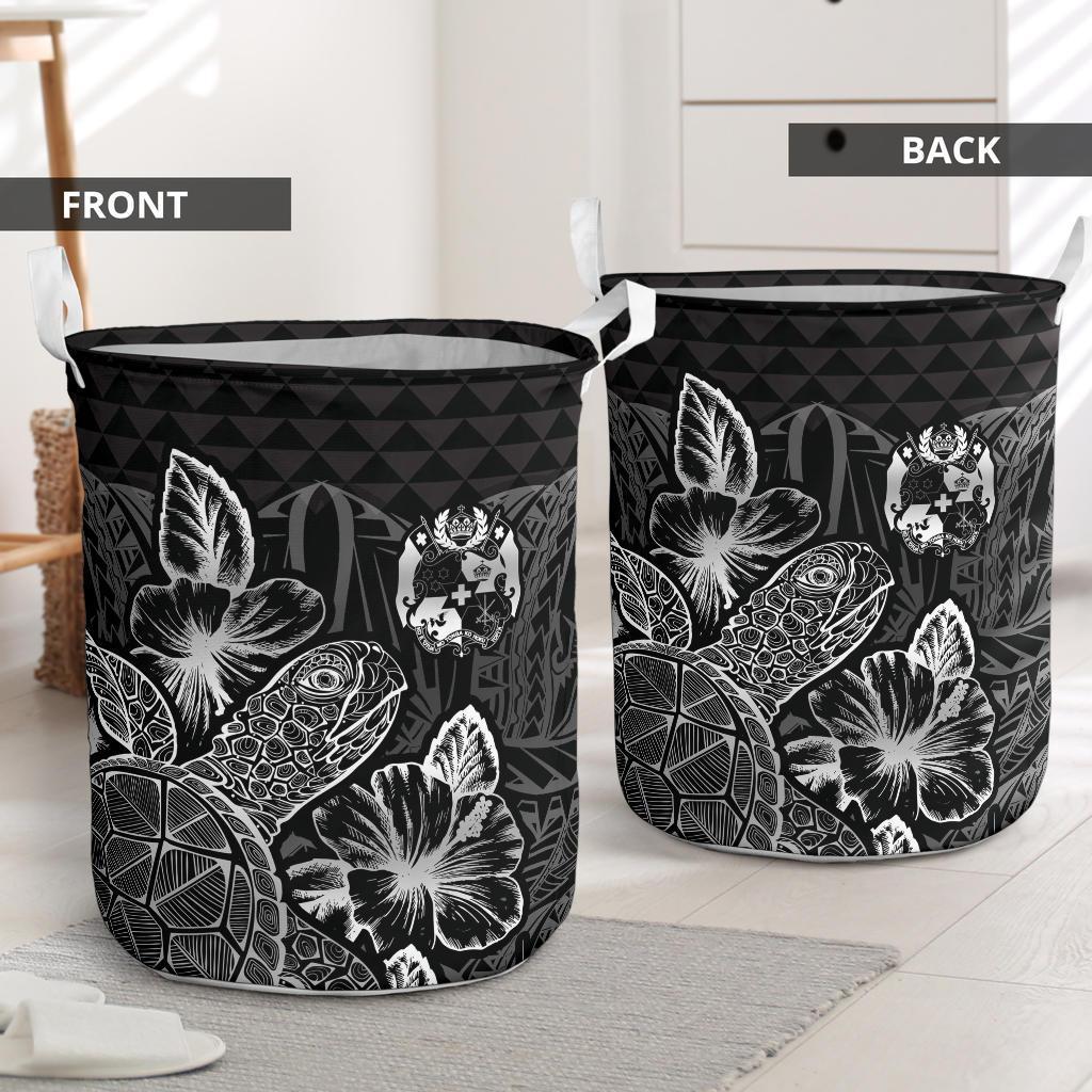 Tonga Laundry Basket - Polynesian Turtle Hibiscus Black - Polynesian Pride