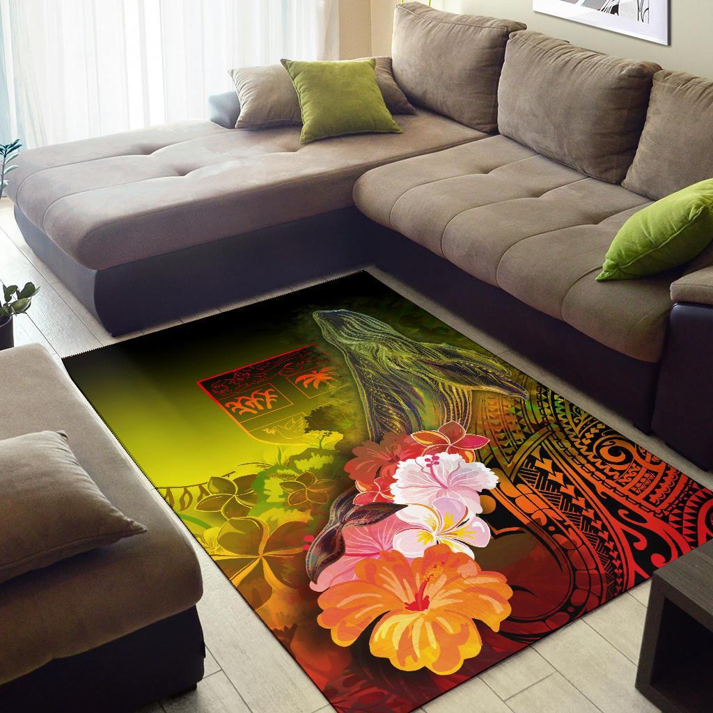 Fiji Area Rug - Humpback Whale with Tropical Flowers (Yellow) - Polynesian Pride