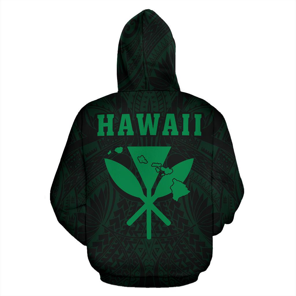 Polynesian Fish Hook Kanaka Map of Hawaii Zip Hoodie Green - Polynesian Pride