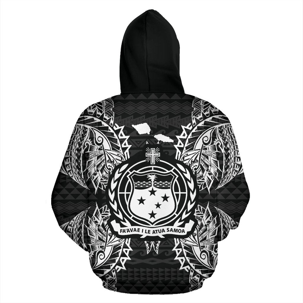 Samoa Polynesian All Over Zip up Hoodie Map Black - Polynesian Pride