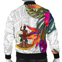 Vanuatu Men's Bomber Jacket Polynesian Hibiscus White Pattern - Polynesian Pride