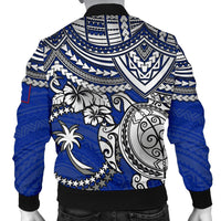 Chuuk Polynesian Bomber Jacket (Men) - White Turtle (Blue) - Polynesian Pride