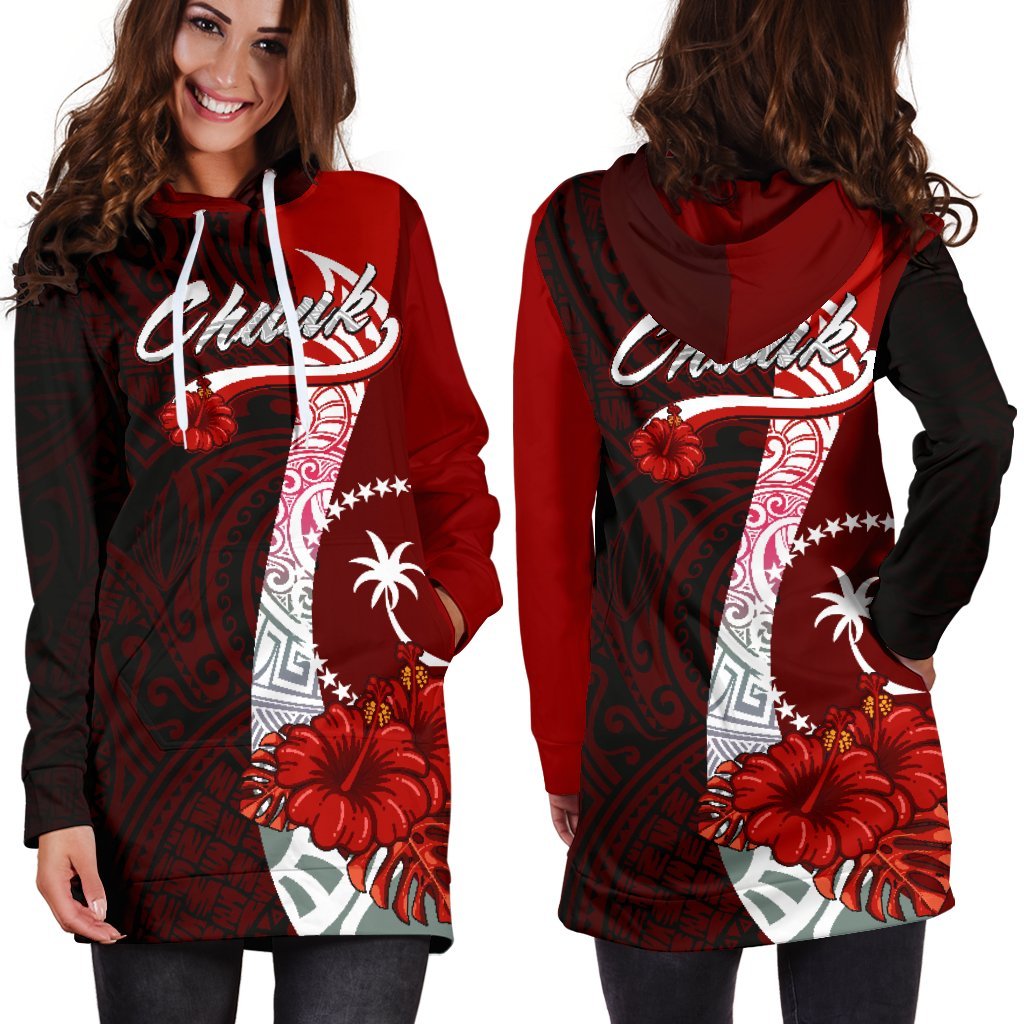 Chuuk Micronesia Hoodie Dress - Coat Of Arm With Hibiscus - Polynesian Pride