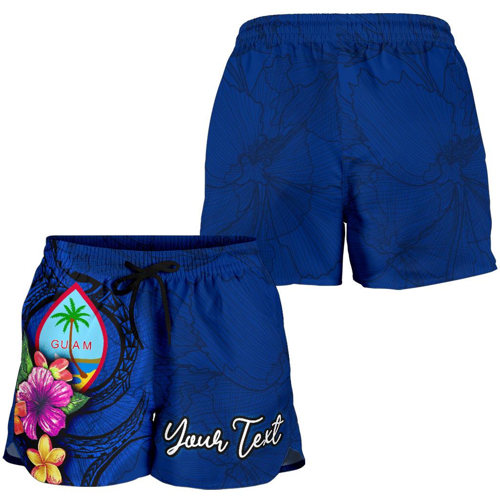 Guam Polynesian Custom Personalised Women's Shorts - Floral With Seal Blue - Polynesian Pride