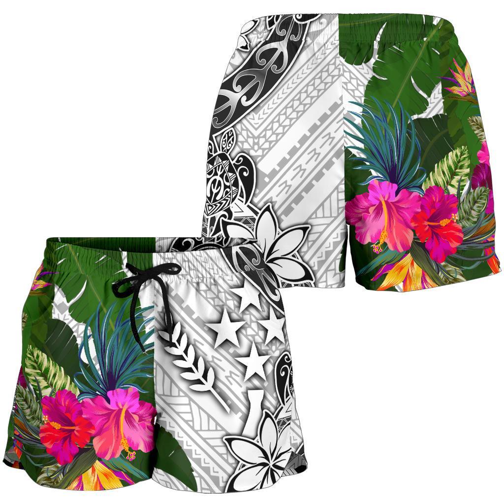 Kosrae Women's Short White - Turtle Plumeria Banana Leaf - Polynesian Pride