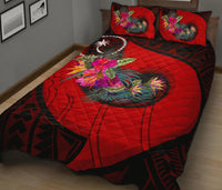 Chuuk Quilt Bed Set - Polynesian Hook And Hibiscus (Red) - Polynesian Pride