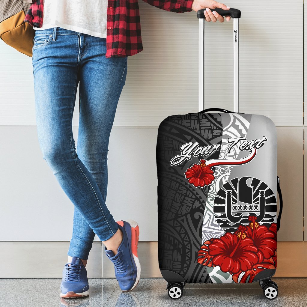 Tahiti Polynesian Custom Personalised Luggage Covers - Coat Of Arm With Hibiscus White - Polynesian Pride