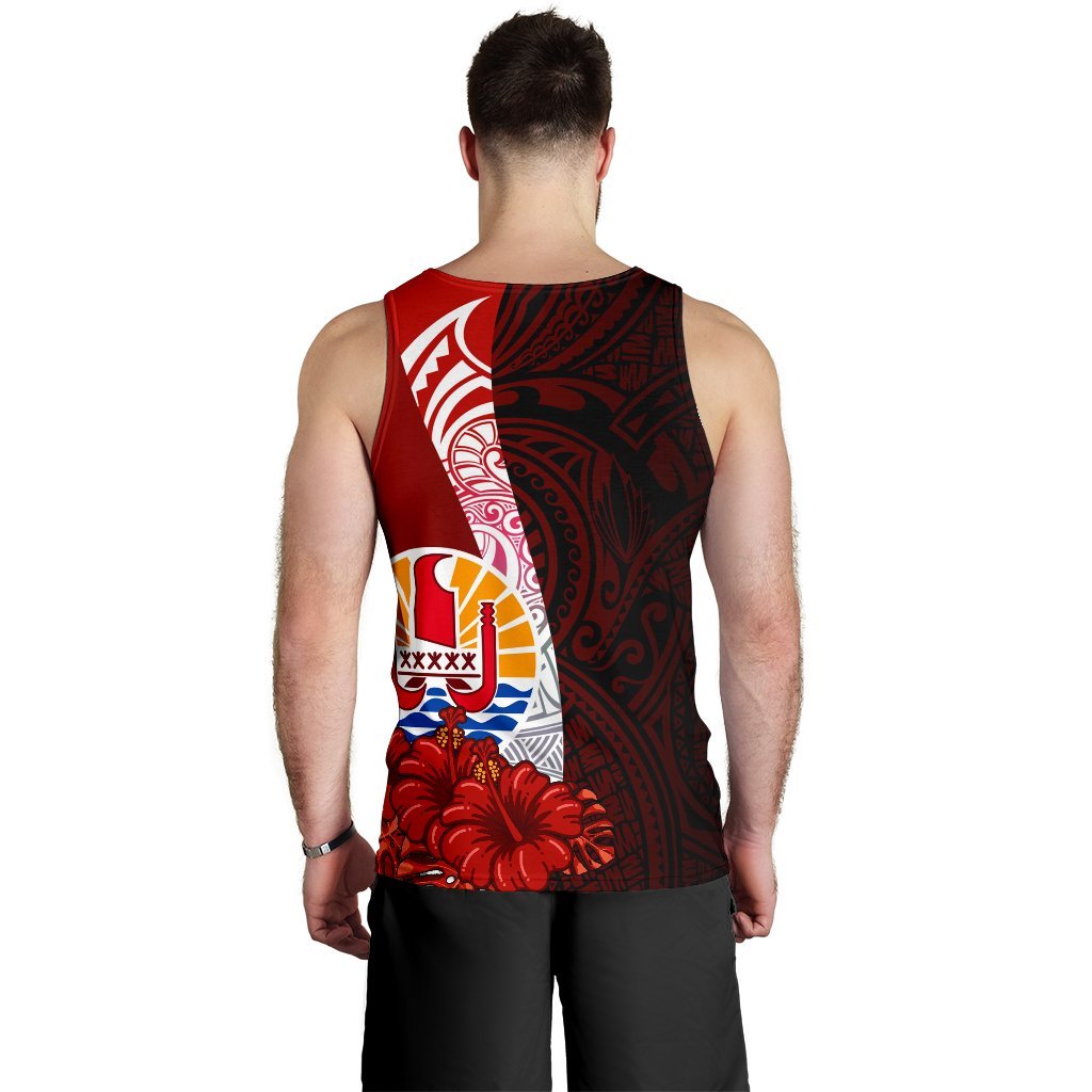 Tahiti Polynesian Men's Tank Top - Coat Of Arm With Hibiscus - Polynesian Pride