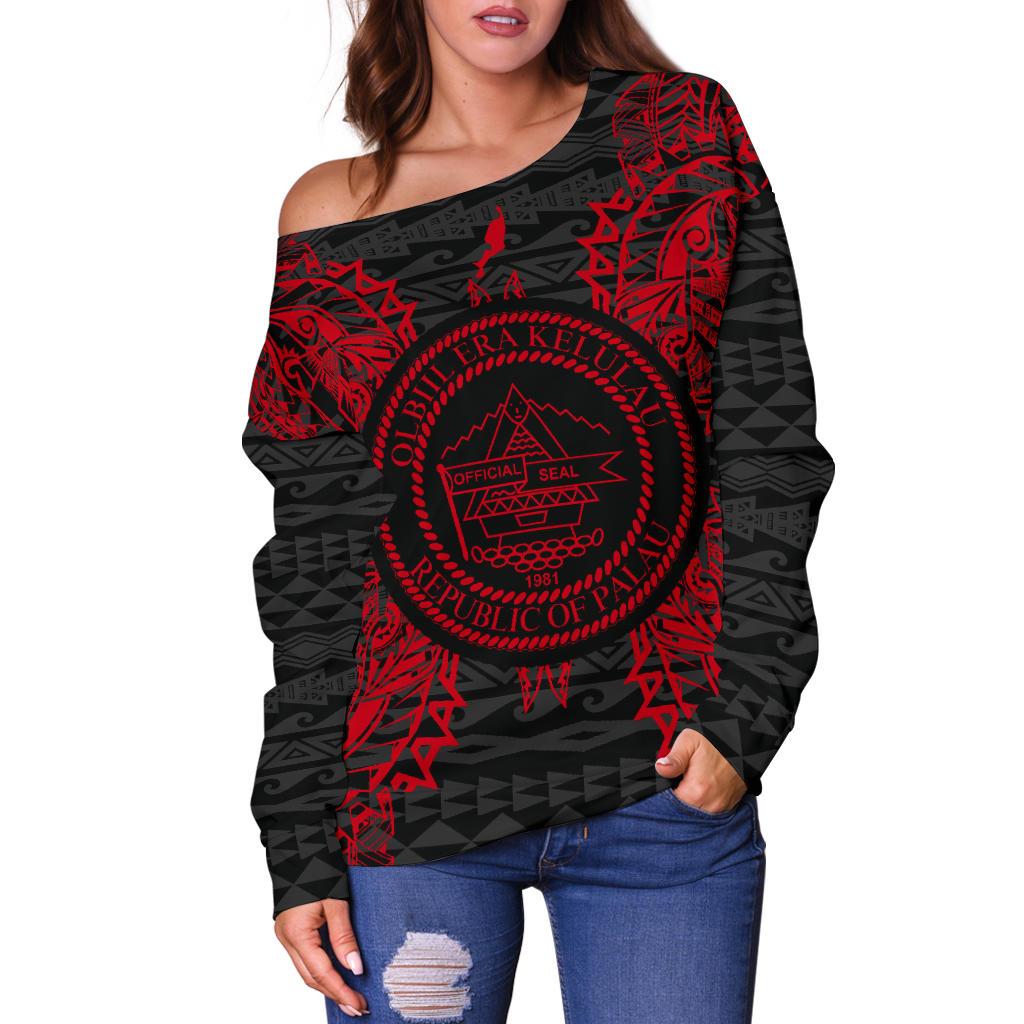 Palau Polynesian Shoulder Sweater Map Red - Polynesian Pride