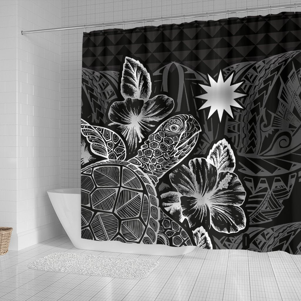 Nauru Shower Curtain Turtle Hibiscus Black - Polynesian Pride